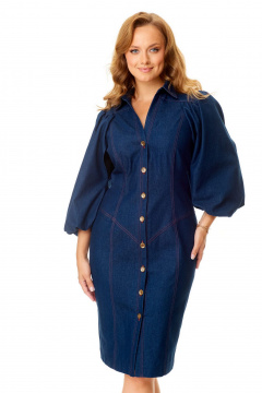 Полуприталенное синее платье с бортовой застежкой VI ORO VR-1133 деним - фото 5