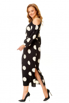 Круглогодичное нарядное платье с разрезами и поясом VI ORO VR-1141 черный+крупный_горох - фото 5