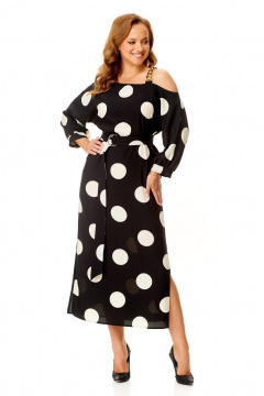 Круглогодичное нарядное платье с разрезами и поясом VI ORO VR-1141 черный+крупный_горох - фото 4