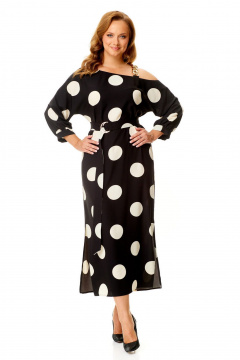 Круглогодичное нарядное платье с разрезами и поясом VI ORO VR-1141 черный+крупный_горох - фото 3