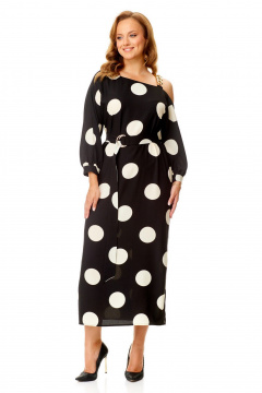 Круглогодичное нарядное платье с разрезами и поясом VI ORO VR-1141 черный+крупный_горох - фото 1