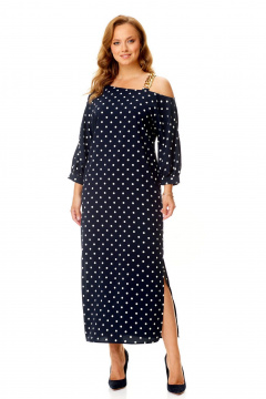 Элегантное платье с ассиметричной горловиной и разрезами VI ORO VR-1141 темно-синий+мелкий_горох - фото 3
