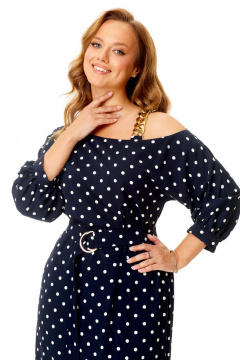 Элегантное платье с ассиметричной горловиной и разрезами VI ORO VR-1141 темно-синий+мелкий_горох - фото 5