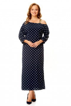 Элегантное платье с ассиметричной горловиной и разрезами VI ORO VR-1141 темно-синий+мелкий_горох - фото 4