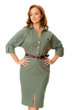 Платье из джинса с приталенным силуэтом и разрезом VI ORO VR-1143 оливка - фото 4