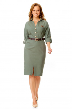 Платье из джинса с приталенным силуэтом и разрезом VI ORO VR-1143 оливка - фото 2