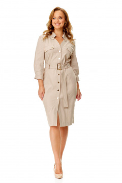 Бежевое платье из джинса с застежкой на кнопки и отделочными стойками VI ORO VR-1144 светлый_беж - фото 2