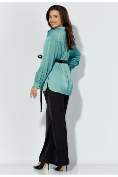 Комплект блуза и брюки из текстиля с регулируемым поясом TAiER 1301 бирюза_черный - фото 3