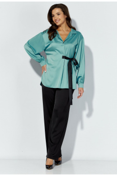 Комплект блуза и брюки из текстиля с регулируемым поясом TAiER 1301 бирюза_черный - фото 1