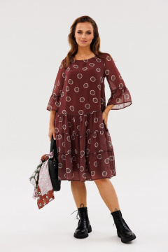 Платье из шифона с рукавом 3/4 и florальным принтом Anastasia 1110 шоколад - фото 1