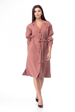 Платье классического кроя средней длины с поясом в стиле на каждый день Anelli 900 терракот - фото 2