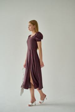 Красное или серое платье из вискозы с открытой спинкой и разрезом Мастер Мод 844вмс серый_красные_цветочки - фото 3