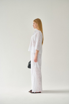 Белая хлопковая блузка с классическим воротником и коротким рукавом Мастер Мод 853с белый - фото 4