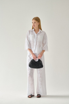 Белая хлопковая блузка с классическим воротником и коротким рукавом Мастер Мод 853с белый - фото 1