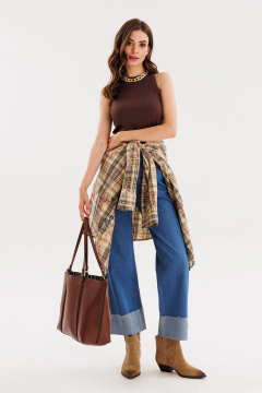 Голубые джинсовые брюки с лампасами и декором на карманах EOLA 2611.1 темно-голубой - фото 4