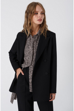 Оверсайз жакет из текстиля со средним швом и прорезными карманами PiRS 4642 черный - фото 2