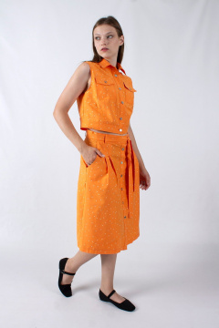 Летняя юбка А-образного силуэта с карманами и защипами Mita ЖМ1106 оранжевый - фото 3
