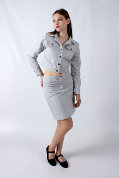 Летний серый жакет с декоративными рельефами и накладными карманами Mita ЖМ1179А серый - фото 1