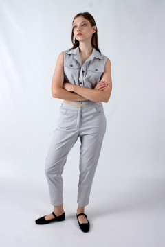 Летние зауженные брюки с резинкой на поясе Mita ЖМ1207 серый - фото 1