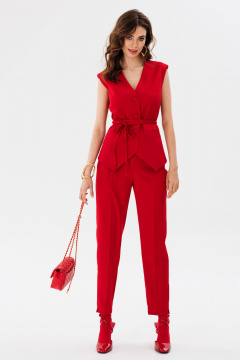 Красные брюки из костюмной ткани зауженные с разрезами EOLA 2661 красный - фото 5