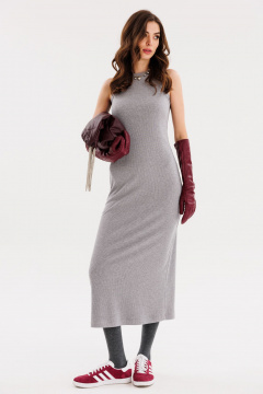 Платье приталенное из трикотажного рубчика с разрезом EOLA 2666 серый - фото 3