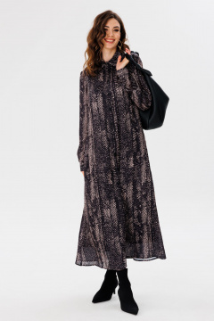 Платье рубашечного силуэта из креп-атласа с принтом EOLA 2681 черный_принт - фото 1