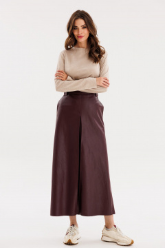 Юбка из экокожи А-образная миди с карманами и складками EOLA 2691 бордовый - фото 1