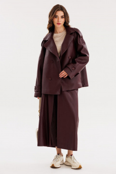 Юбка из экокожи А-образная миди с карманами и складками EOLA 2691 бордовый - фото 2