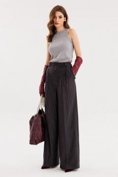 Брюки полоска из костюмной ткани с карманами демисезон EOLA 2725 графит_ полоска - фото 1