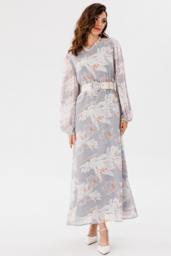 Платье из шифона с принтом, полуприлегающего силуэта EOLA 2718 светло-серый_принт - фото 4