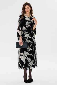 Платье из шифона с принтом, миди с втачным рукавом EOLA 2716 черный_принт - фото 1