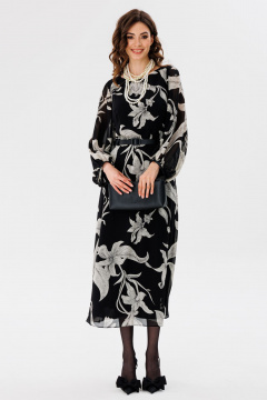 Платье из шифона с принтом, миди с втачным рукавом EOLA 2716 черный_принт - фото 4