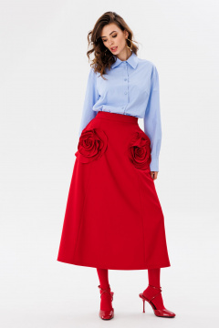 Блуза из текстиля с отложным воротником и длиной до бедра EOLA 2712 голубой - фото 4