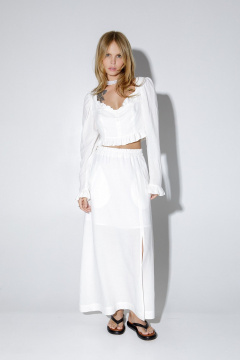 Блуза укороченная из льна с оборками PiRS 5277 молочный - фото 3