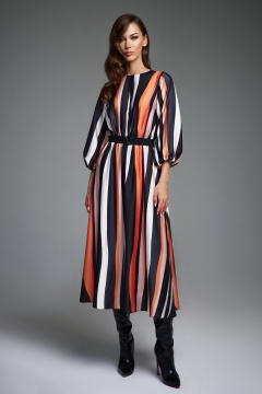 Миди платье приталенного силуэта с поясом-резинкой DILIA 0881 мультидизайн - фото 1