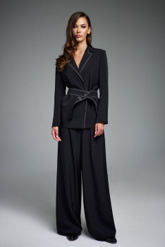 Жакет на запах с лацканами и отделкой строчками DILIA 0884 черный - фото 1