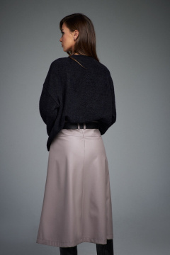Юбка А-силуэта из эко-кожи с кокеткой и поясом DILIA 0894 капучино - фото 3