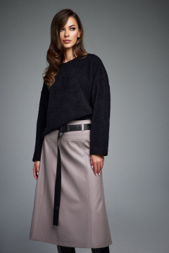 Юбка А-силуэта из эко-кожи с кокеткой и поясом DILIA 0894 капучино - фото 2