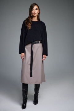 Юбка А-силуэта из эко-кожи с кокеткой и поясом DILIA 0894 капучино - фото 1