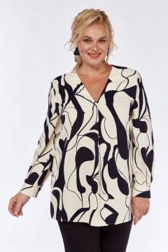 Блуза с принтом, складками и поясом, светлая и нарядная Элль-стиль 2311а - фото 1