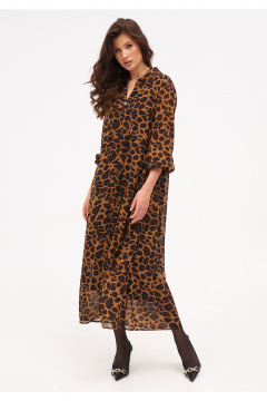 Миди платье из шифона с ремнем и рукавом 7/8 KaVaRi 1092 леопардовый - фото 3