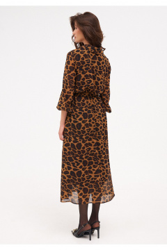 Миди платье из шифона с ремнем и рукавом 7/8 KaVaRi 1092 леопардовый - фото 2