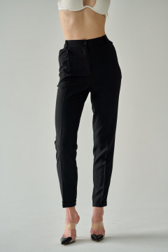 Зауженные брюки со стрелками и широким поясом Мастер Мод 751-200зс чёрный - фото 4