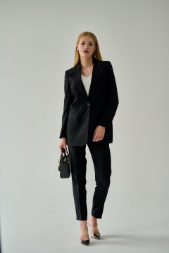 Зауженные брюки со стрелками и широким поясом Мастер Мод 751-200зс чёрный - фото 1