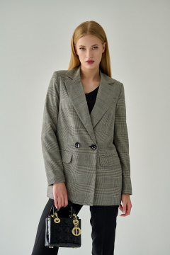 Жакет из текстиля в клетку с прорезными карманами Мастер Мод 761бс серый - фото 1