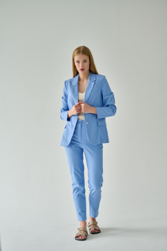 Голубые зауженные брюки из хлопкового джинса Мастер Мод 835дс голубой - фото 4