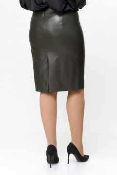 Зеленая экокожаная юбка с талиевыми вытачками Solomeya Lux 741 темный_хаки - фото 3