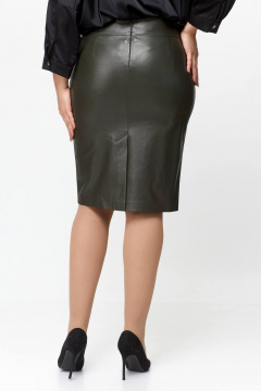 Зеленая экокожаная юбка с талиевыми вытачками Solomeya Lux 741 темный_хаки - фото 2