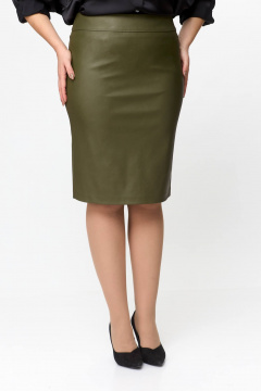 Зеленая экокожаная юбка с шлицами и талиевыми вытачками Solomeya Lux 741 хаки - фото 5