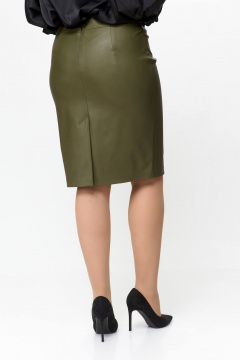 Зеленая экокожаная юбка с шлицами и талиевыми вытачками Solomeya Lux 741 хаки - фото 4